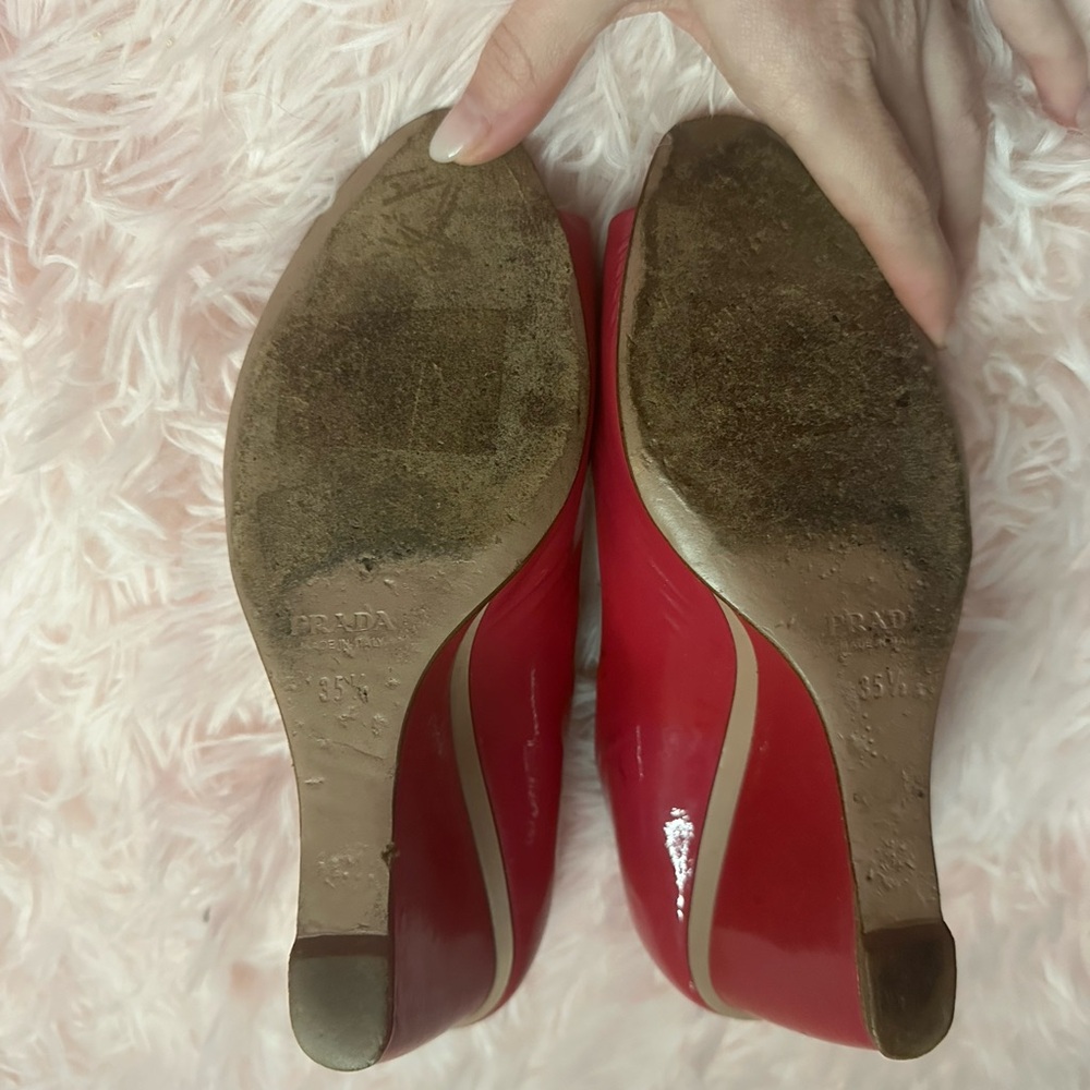 Prada Women's Pink Peep-Toe Wedges - Picture 3 of 3